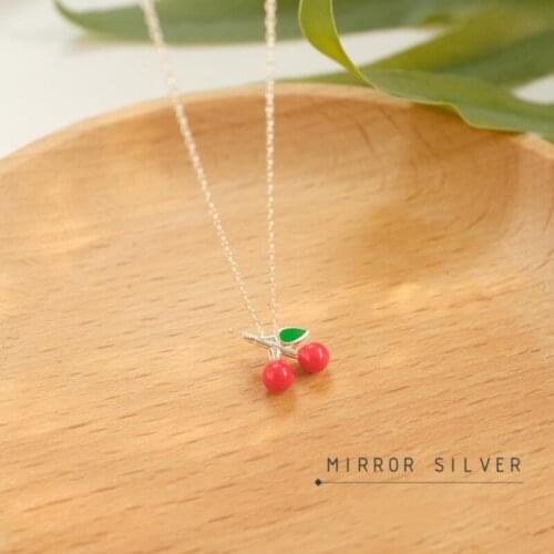 Sweet Cherry Cute Pendant Clavicle Chain Gift 925 Sterling Silver Temperament Personality Fashion Female Necklace SNE069