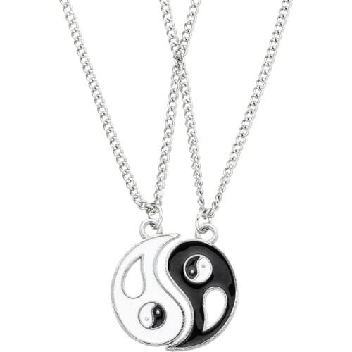 Fashion Chinese Tai Chi Round Pendant Necklace For Couple 2-Piece Set Yin Yang Gossip Punk Accessories Jewelry Gifts For Friends