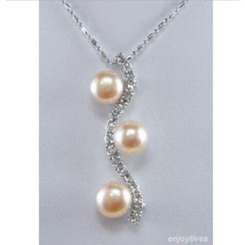 Fashion jewelry Free Shipping Genuine Pink Pearl White natural Crystal Pendant free Necklace