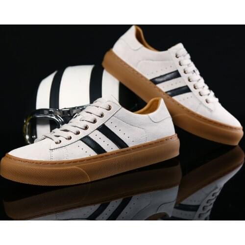 2021 Fashion White Genuine Leather Men Skateboard Shoes High Quality Low Sneakers For Men Casual Streetwear Men Vulcanized Shoes