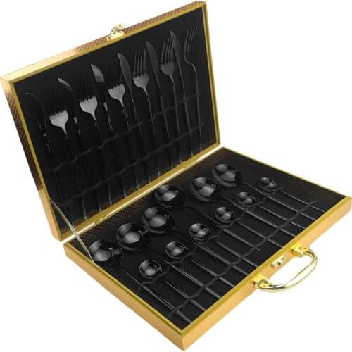 16/24Pcs Black Cutlery Set 304 Stainless Steel Dinnerware Set Knife Fork Spoon Dinner Set Kitchen Party Tableware With Gift Box