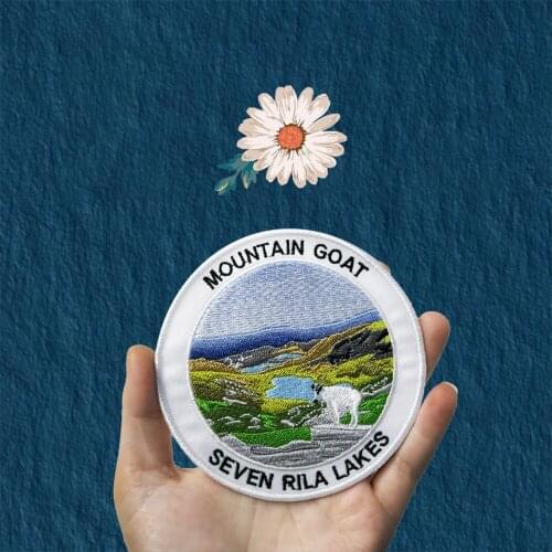 Mountain Goat Seven Rila Lakes Embroidery Iron on Patches Punk Accessories Sewing Natural Pastoral Style Outdoors Free Shipping