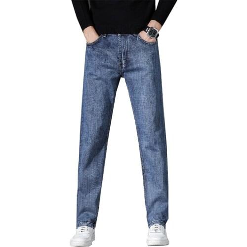 2021 New Mens lue Regular Fit Jeans Business Fashion Straight Stretch Pants Male Brand Trousers