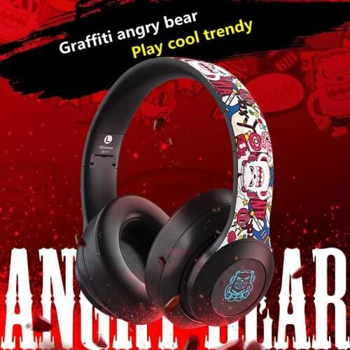 New listing BH13 graffiti version angry bear cute cartoon wireless bluetooth headset with mic LED stereo bass music headset