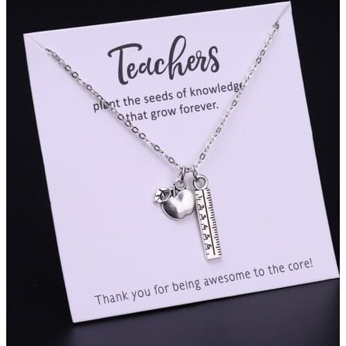 Teach Teacher Apple Necklace Ruler Book Graduation Graduate Choker Necklaces Women Men Unisex Jewelry Drop Shipping