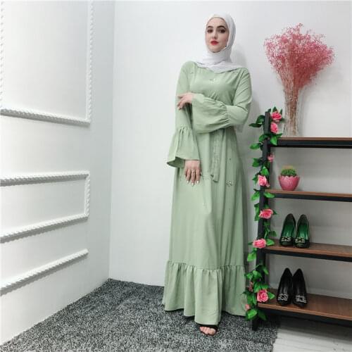 Middle East Muslim Dress Women Flared Sleeves Beading Maxi Dresses Islamic Clothing Turkish Kuftan Abayas Khimar Long Hijab Robe