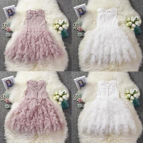 Princess Formal Infant Kids Baby Girls Party Dress 1-6Y Lace Ruffles Sleeveless Knee-Length Tutu Dress 2 Colors