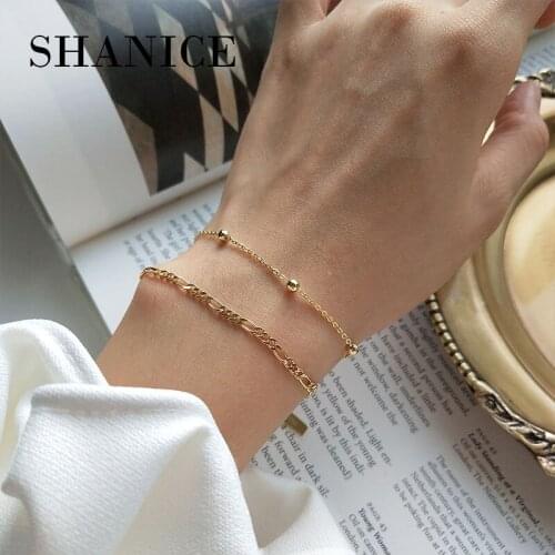 SHANICE 100% S925 Sterling Silver Bracelets for Women Small Cross Beads Spacer gold color Girls charm Bracelet Women Chain
