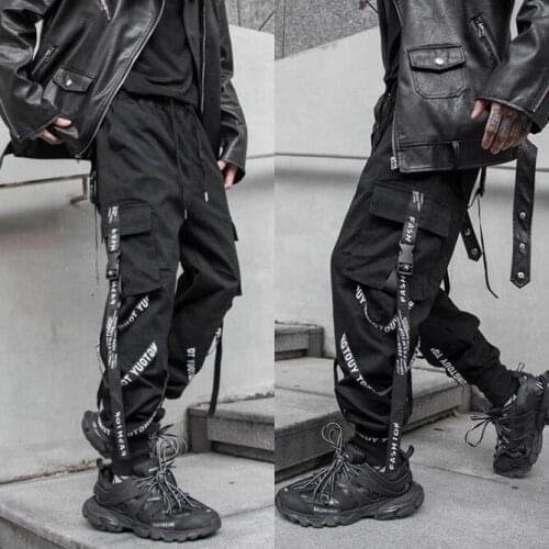 Streetwear Men Street Style Fashion Pants Newest Ribbon Harem Pants Hip Hop Men Casual Sweatpants Joggers Pants Trousers