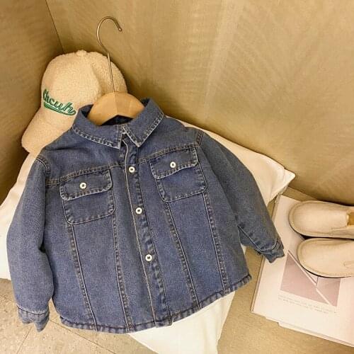Boys Plus Velvet Denim Shirt 2020 Autumn and Winter Baby Korean Style Casual Shirt Jacket Thick Childrens Long-sleeved Shirt