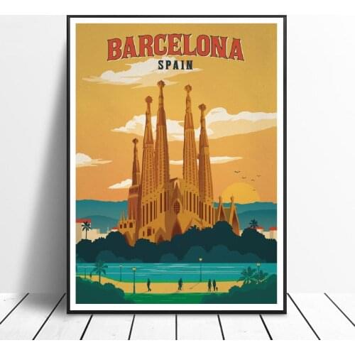 VINTAGE BARCELONA Spain Painting Canvas poster Wall Art Pictures for Living Room Home Decoration No Frame
