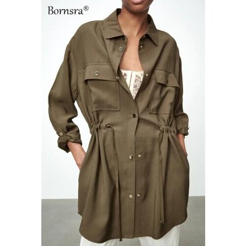 2021 Summer Womens Three-color Lapel Long Pockets with Loose Casual Drape Jacket Blouse Regular Turn-down Collar Full Jackets