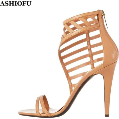 ASHIOFU Handmade Women Stiletto Sandals Cut-out Party Office Dress Shoes Evening Club Daily Wear Fashion Sandals Shoes