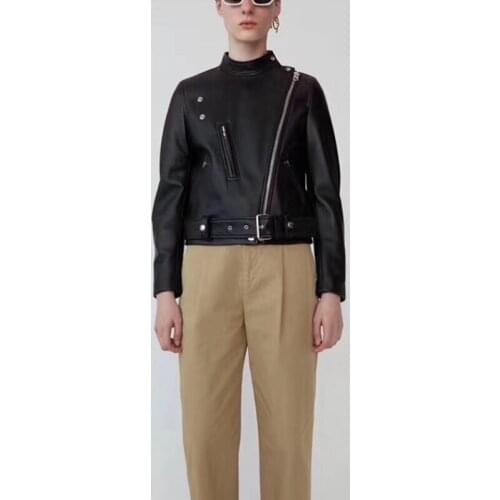 Woman Coats Natural 100% Sheepskin Leather Jackets 2019 Female Motorcycle Sheepskin Leather Garment Overcoat Three Colours