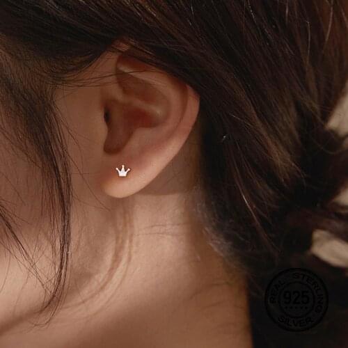 S925 Silver Needle Earrings For Women Crown Simple Mini Cute Fashion Retro Punk Design Student Gifts Lady Wedding Jewelry INEFFA