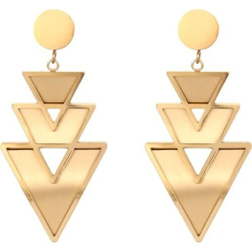 Vintage Triangle Hollow Out SuperpositionDangle Earrings For Women Metallic Charm Cool Elegant Harajuku Drop Earrings Jewelry
