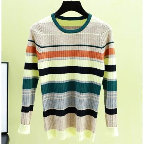 SURUFENG Striped Color-Blocked Knitted Sweaters Pullovers 2021 Autumn Winter Long Sleeve O-Neck Tops Casual Fashion Ladies