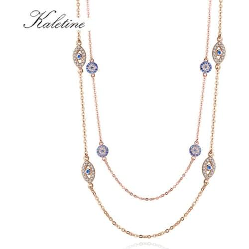 KALETINE 925 Sterling Silver Turkish Evil Eye Blue Clear Zirconia Pendant Necklace Women Girl Choker Student Fashion Jewelry