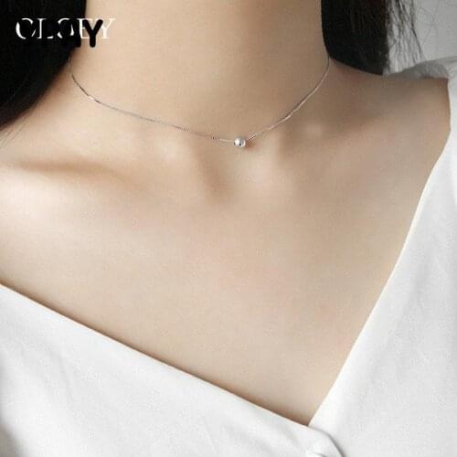 YPAY 100% Real 925 Sterling Silver Choker Necklaces for Women Korean Style Bead Box Chain Necklace Fine Party Jewelry YMN078