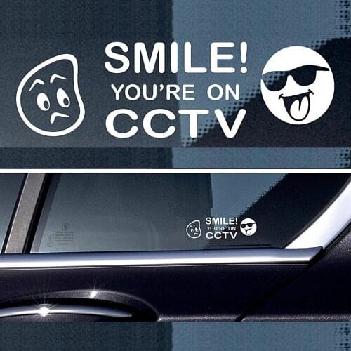 10*3cm 4 Warning Sticker Sign CCTV Video Camera Recording Car Window Safety Smile Humor Vinyl Car Wrap Decals