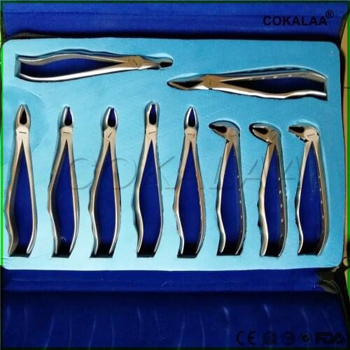 10pcs/SET Good quality Dental Dentagra pliers dental forceps Kit adult teeth Dental Surgical Extraction Instrument with Toolkit