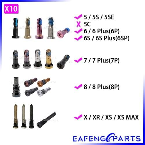 10 pcs/lotBack Cover Dock Connector Screw for iPhone 5SE 6S 7 8 Plus XS MAX XR X 5 Star Bottom Screws Accessories Pentalobe