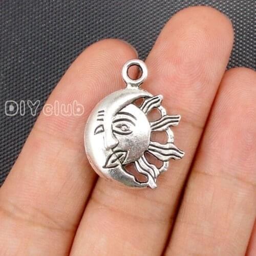 30pcs- Celestial Charms Antique Silver Tone Sun and Moon charms Pendant 27x21mm