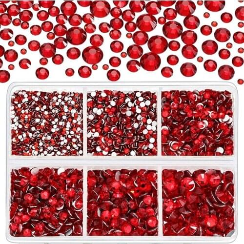 3500pcs/Box Red Nail Rhinestones Hotsale Non Hotfix Crystal Glass Strass Glass Rhinestone Stone For DIY Nails Decoration