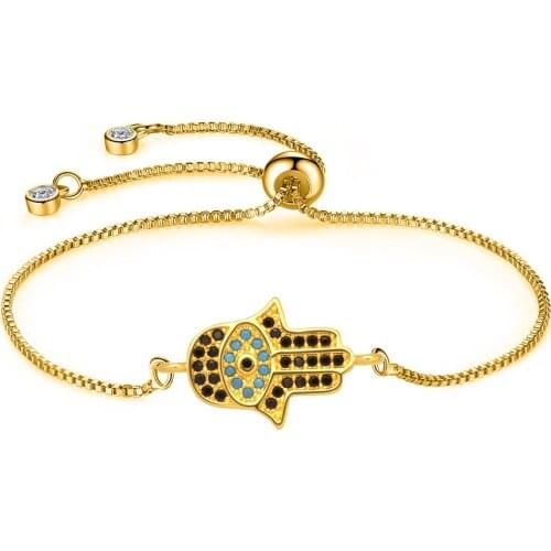 AAA Cubic Zirconia Stones Hamsa Hand Evil Eye Charm Adjustable Chain Bracelet Women Durable CZ Red String Protection Jewelry