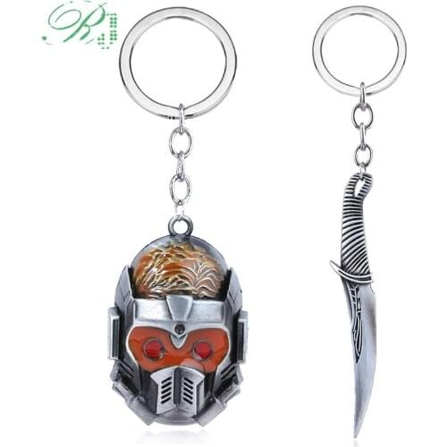 RJ Film Guardians Galaxy Keychain Star Lord Mask Drax the Destroyer Dagger Keyring Tree Man Figure Key Chain Men Jewelry Gift