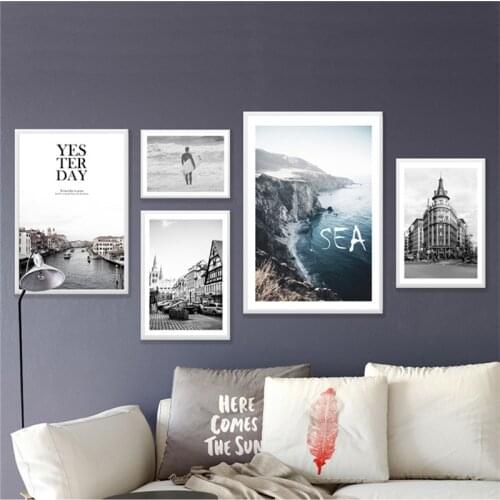 Black White Landscape Nordic Canvas Painting Wall Art Home Decor Living Room Bedroom Picture Nordic Seascape Retro Art Painting