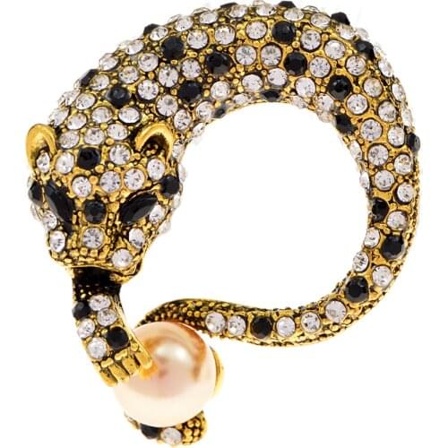 CINDY XIANG Full Rhinestone Leopard Brooches For Men 4 Colors Vivid Animal Party Casual Brooch Pins With Pearl Accessories Gifts