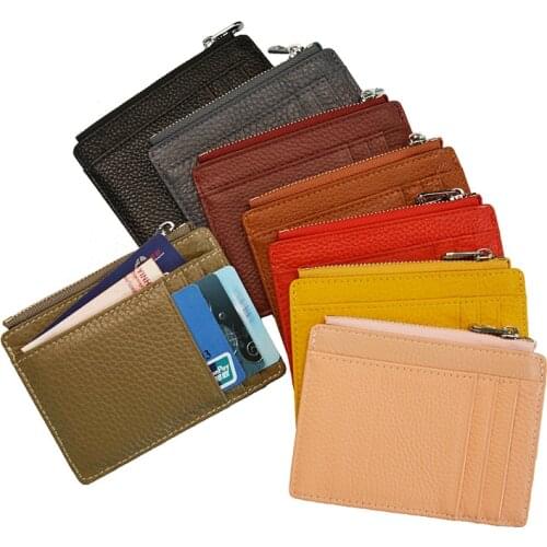Genuine Leather ID Card Holder Zipper Business Bank Credit Card ID Holder Package pocket Custom Gold Silver Engrave NAME LOGO