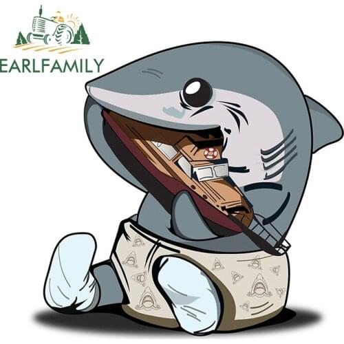 EARLFAMILY 13cm x 12.3cm for Cute Baby Shark Eating Ship Car Stickers Camper Truck Decal 3D Funny Waterproof Vinyl Decoration