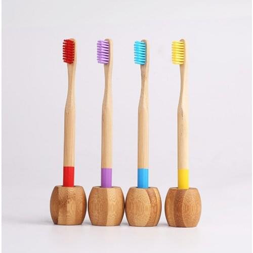 Tooth brush sets natural solid wood bamboo teeth brush holder bathroom sets colorful brush