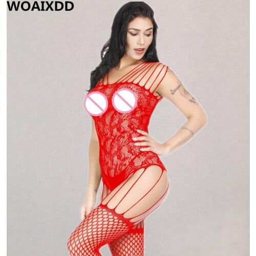 Hot Sale Fashion Crotchless Nightwear Ladies Sexy Lingerie Fishnet Lace Bodystocking Mesh Flower Sleepwear Women Sex Underwear