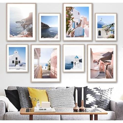 Greece Santorini Aegean Church Sea Island Wall Art Canvas Painting Nordic Posters And Prints Wall Pictures For Living Room Decor