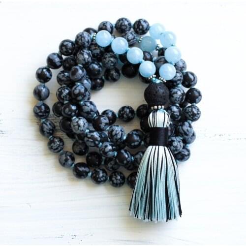 108 Mala Beads Necklace Snowflake Bule Stone Mala Necklaces Japa Mala Prayer Bead Tassel Necklace Yoga Jewelry Knotted Necklaces