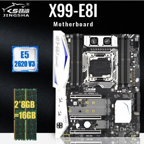JINGSHA X99 E8I LGA 2011-3 Motherboard Set Kit With E5 2620V3 And 2pcs x 8GB = 16GB DDR4 2133MHZ ECC REG RAM Support Turbo Boost