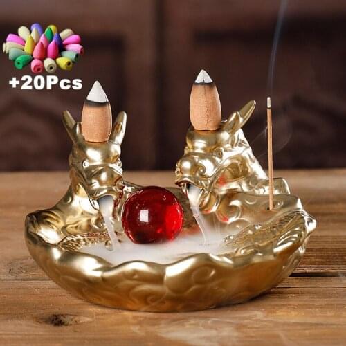 Incense Chinese Dragon Ceramic Backflow Incense Burner Ceramic Ashtray Mascot Car Decoration Tea Pets