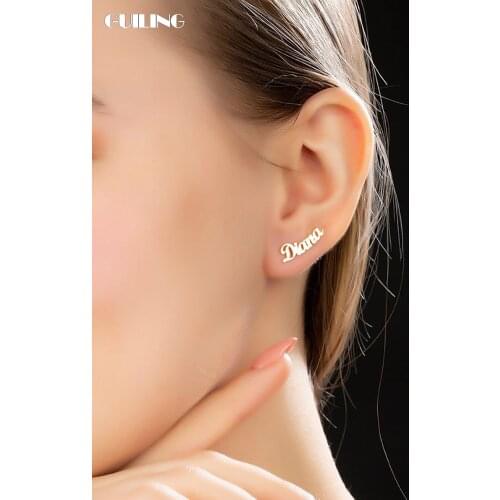 Minimalist Personalized Name Stud Ear Pins Stud Ear Pins Nameplate Pendant Customized Earrings Stainless Steel Tiny Gift Jewelry