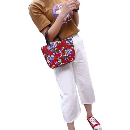 Fashion Women Shopping Bag Floral Print Tote Purse Large Capacity Canvas Handbag Grocery Shopping Bag Zipper Closure