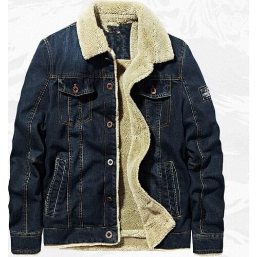 2020 Winter Warm Military Fur Jacket Denim Coat Mens 6XL European American Style Velvet Warm Overcoats Army Man Jeans Coats A875