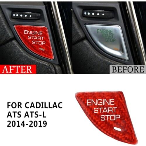 Pcmos Real Carbon Fiber Car Engine Start Button Sticker For Cadillac ATS ATS-L 2014-2019 Interior Mouldings Red Accessories New