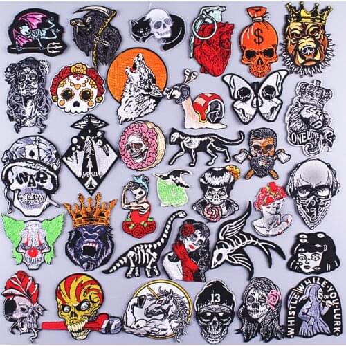 Diy Punk Patch Ecusson Thermocollants Embroidered Patches For Clothing Skeleton Patch Iron On Patches On Clothes Stripe Sewing