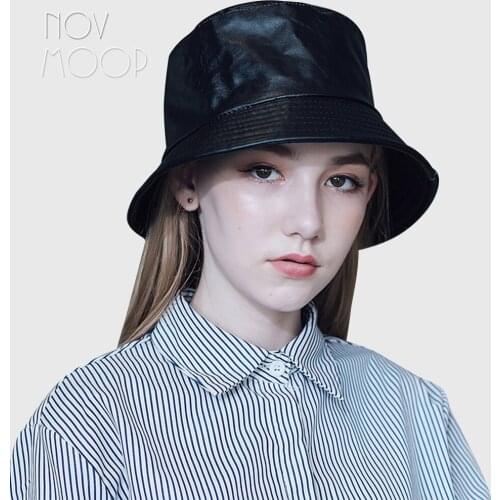 Novmoop genuine leather sheepskin bucket hats delicate neat sawing nice patterned Chapeau de pêcheur en cuir LT3413