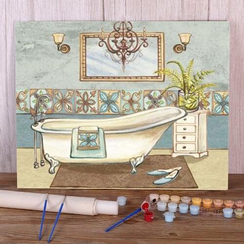 Landscape Bathroom DIY Painting By Numbers Set Acrylic Paints 50*70 Paiting By Numbers Home Decoration Children Handicraft
