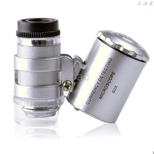 Portable Mini 60X Microscope LED Jewellery Loupe UV Currency Detector Magnifying M12 dropship