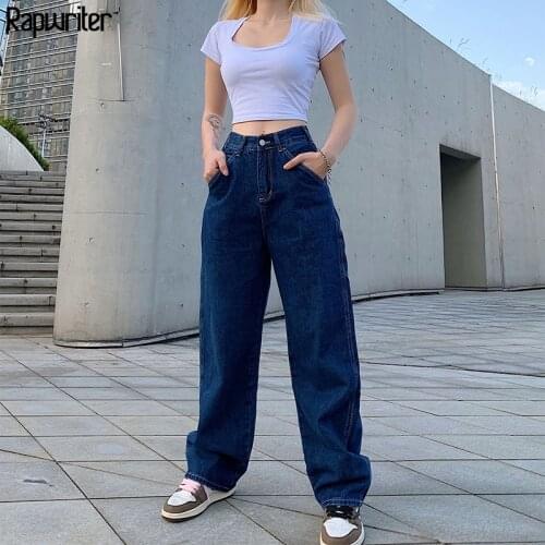 Rapwriter Casual Loose Vintage Wide Leg Jeans Straight Baggy Jeans Streetwear Full-length High Waist Jeans Harajuku Demin Pants