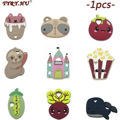 TYRY.HU 1pc BPA Free Silicone Teethers Cartoon Animal Baby Teething Toy Dog Shaped Pacifier Clips DIY Necklace Accessories